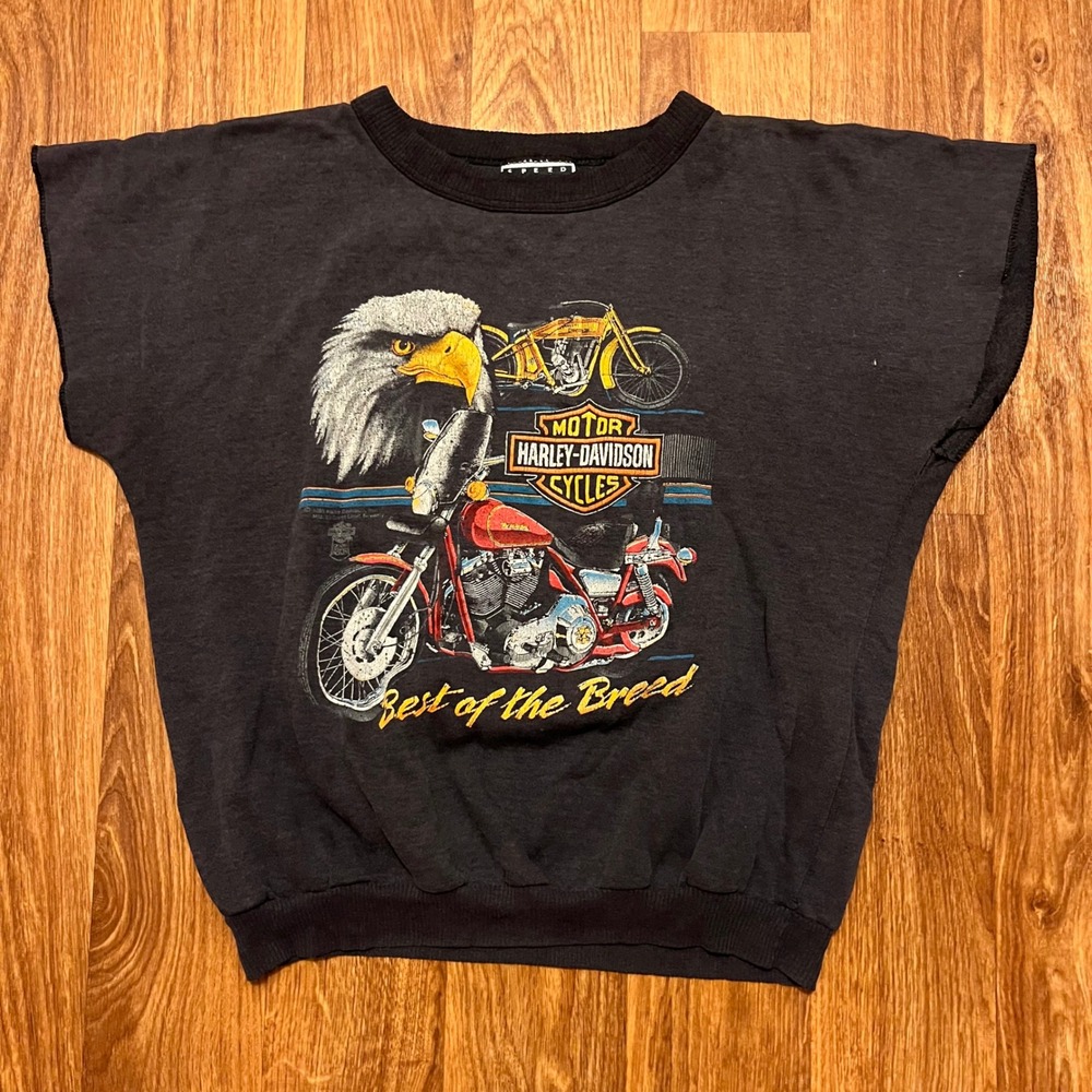 Vintage Harley-Davidson Best of the Breed Sweatshirt Mens L Black Cut Sleeves
